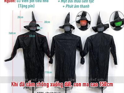Set 03 con ma phù thủy đen nắm tay gào thét (cảm ứng tiếng động - tặng Pin) HLW-MAQUY-07
